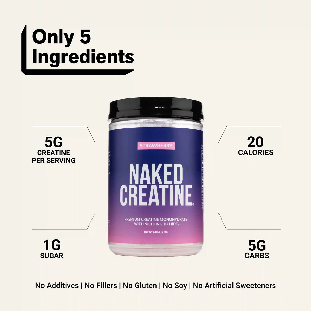 Strawberry Creatine Monohydrate Powder | Naked Creatine - 1.1LB