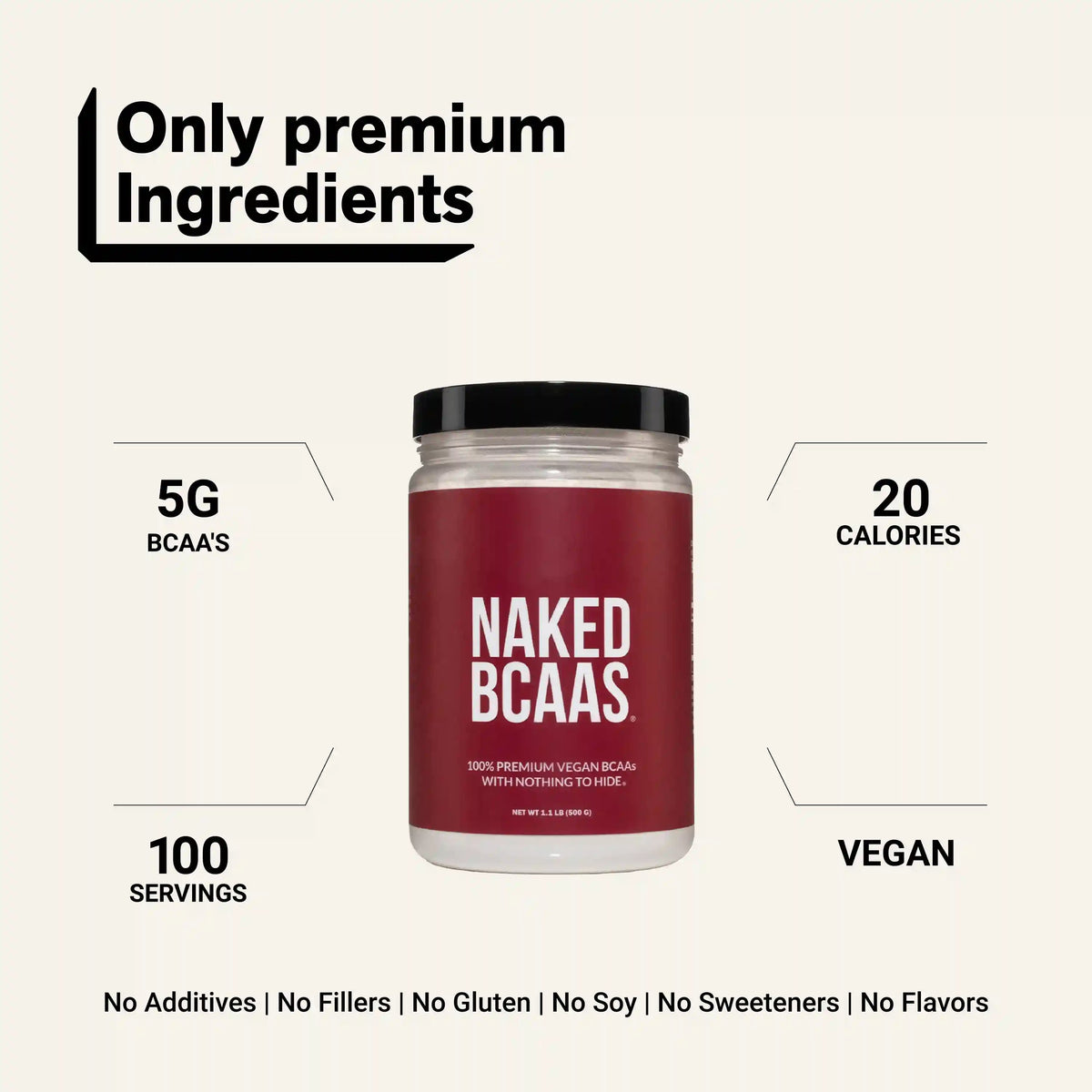 Branched Chain Amino Acids | Naked BCAAs - 100 Servings